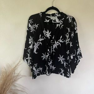 Black and white tie front shirt